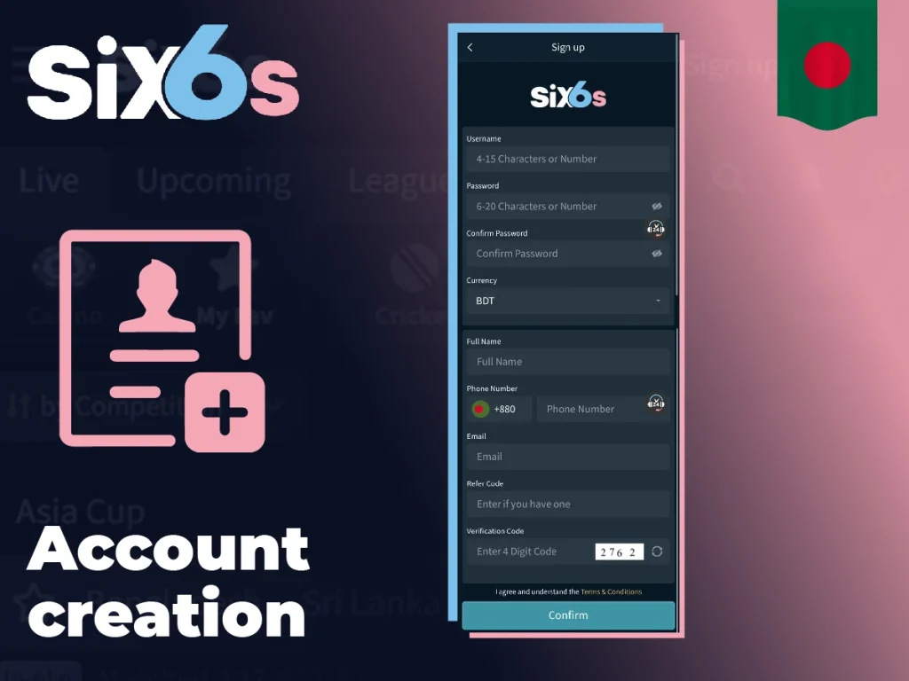 Step-by-step instructions on how to create an account at Six6s online casino